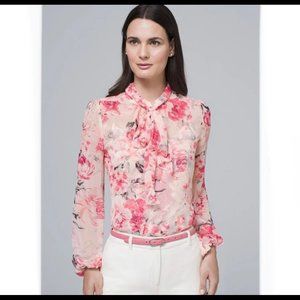 WHBM Pink Floral Sheer Blouse, Size 6